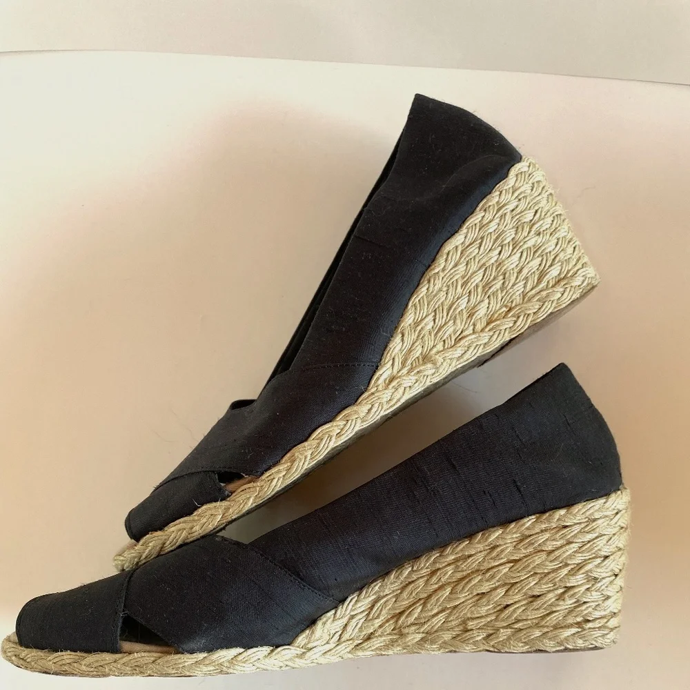 NWT Lauren Ralph Lauren - Black 'Cecilia' Shantung Silk Espadrille Wedge 10B